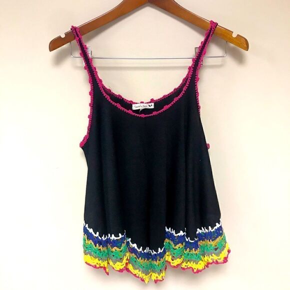 Double Zero crochet top multicolor trim Size Med - Picture 2 of 7
